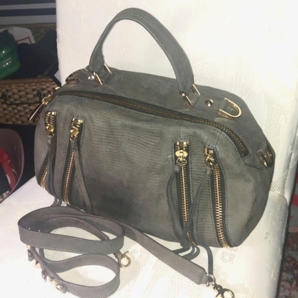 Botkier Gray textured leather shoulder Bag with Gold Hardware and top handle
